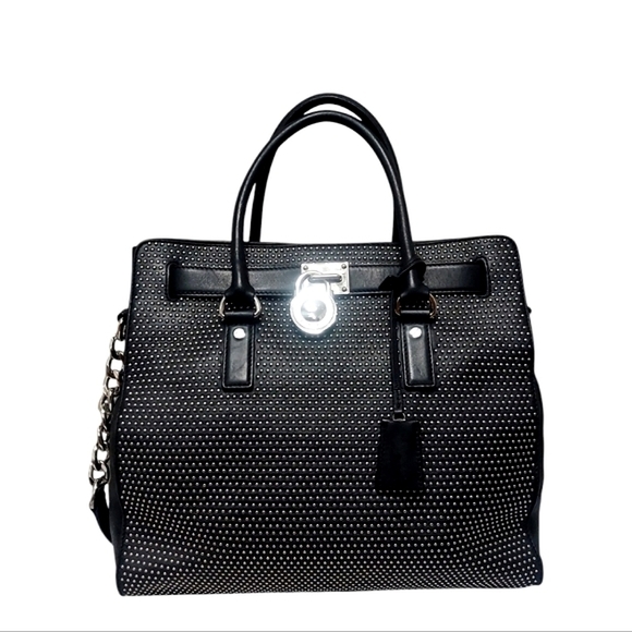 Michael Kors Hamilton Micro Studded Black Leather Shoulder Bag EUC - Picture 4 of 12